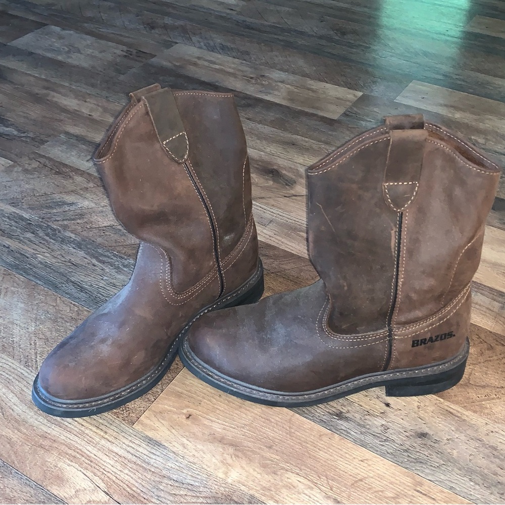 Brazos brown leather cowboy work boots size 10.5M